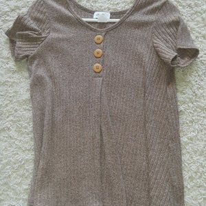 Tan/Beige Button Short Sleeve Blouse